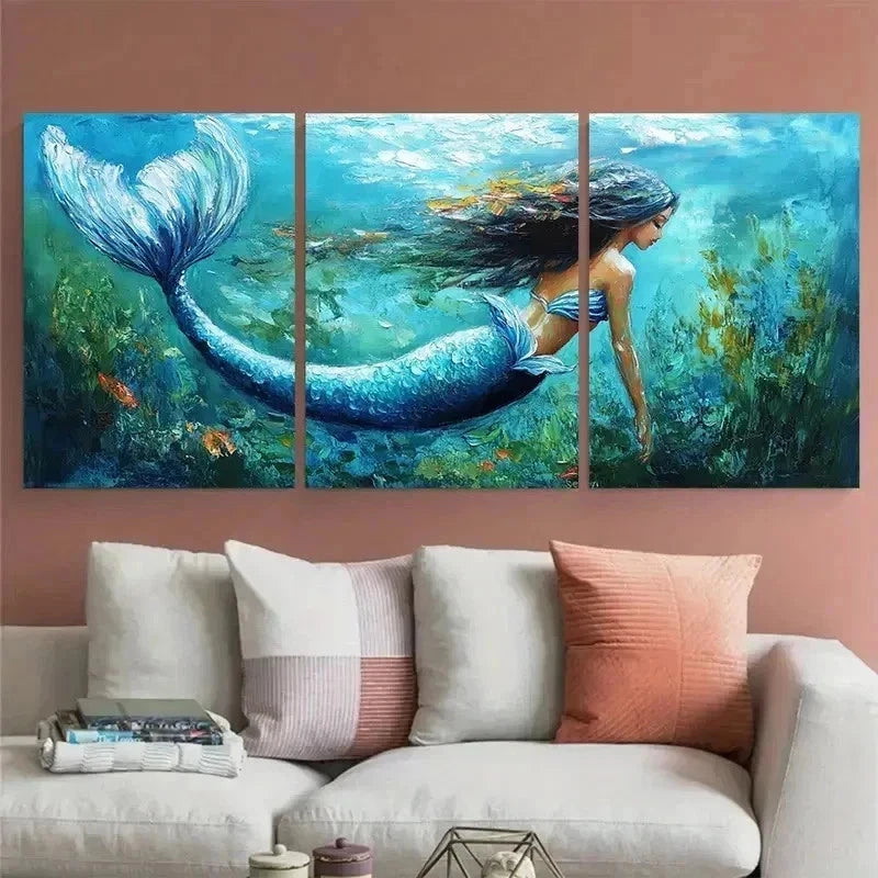 3pcs Mermaid Underwater Girl Perfect Wall Art Set Canvas Framed 40x60cm - High Quality Print 100% Australian Made Wall Canvas Ready to Hang