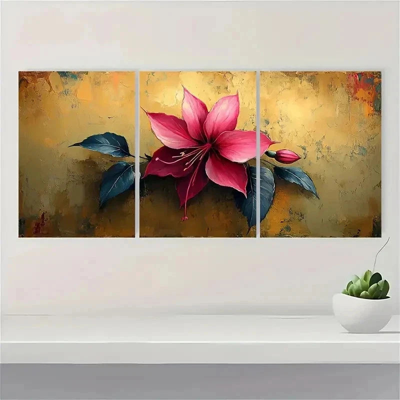 3pcs Art Beige Art Fuchsia Flower DF    Wall Art Set Canvas Framed 50x70cm - High Quality Print 100% Australian Made Wall Canvas Ready to Hang - Bella Home Decor