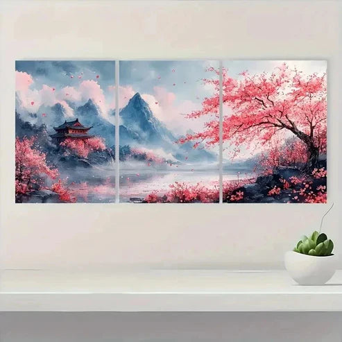 3pcs Cherry Blossom Japanese-Inspired Sakura Wall Art Set Canvas Unframed - High Quality Print 100% Australian Made Wall Canvas - Bella Home Decor