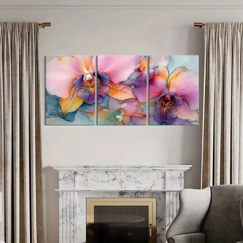 3pcs Elegant Orchid Vibrant Abstract  Wall Art Set Canvas Framed 60x90cm - High Quality Print 100% Australian Made Wall Canvas Ready to Hang