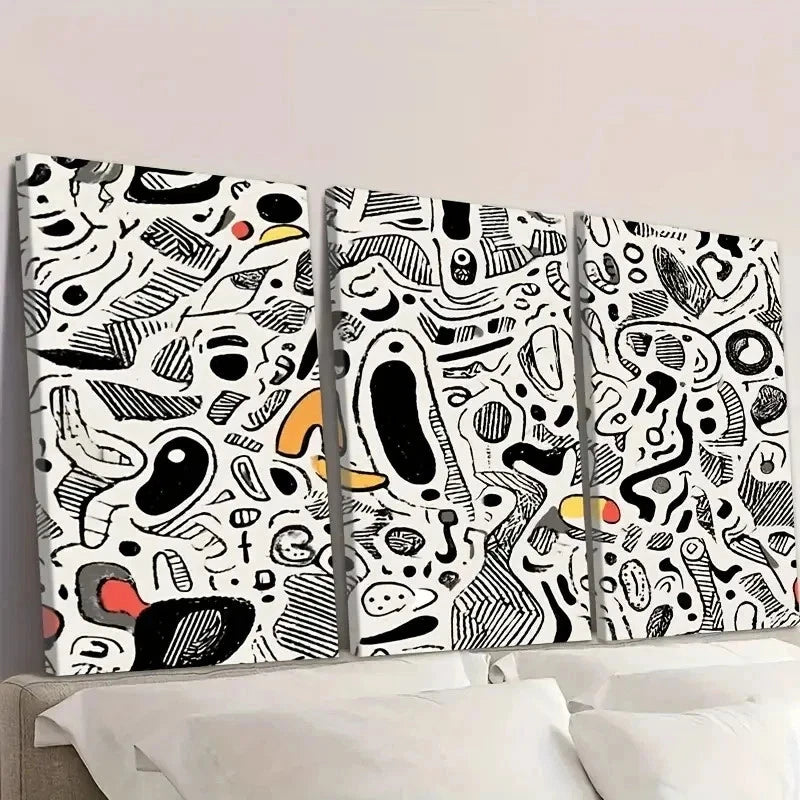 3pcs Humorous Abstract Line Art Wall Art Set Canvas Framed 50x70cm - High Quality Print 100% Australian Made Wall Canvas Ready to Hang