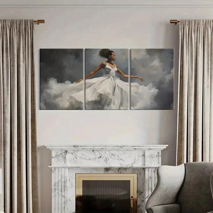 3pcs Beautiful Woman Dancing in White Dress Wall Art Set Canvas Framed 40x60cm - High Quality Print 100% Australian Made Wall Canvas Ready to Hang - Bella Home Decor