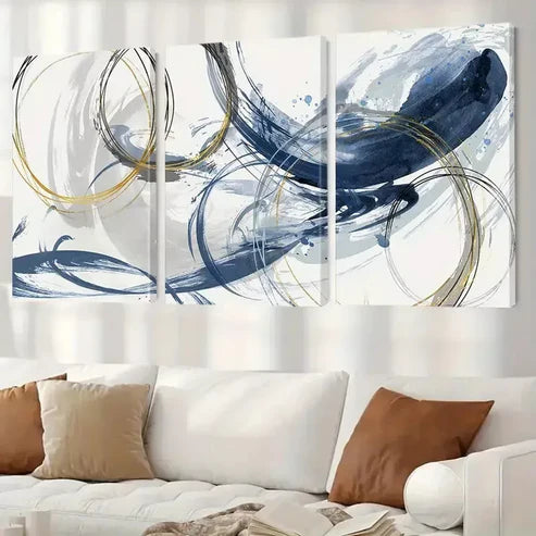 3pcs Abstract Blue Texture Wall Art Set Canvas Framed 60X90cm - High Quality Print 100% Australian Made Wall Canvas Ready to Hang - Bella Home Decor