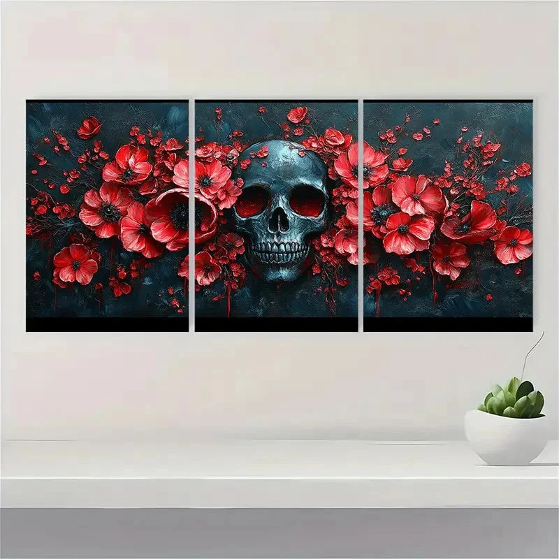 3pcs Floral Skeleton Skull Modern Art  A   Wall Art Set Canvas Framed 60x90cm - High Quality Print 100% Australian Made Wall Canvas Ready to Hang