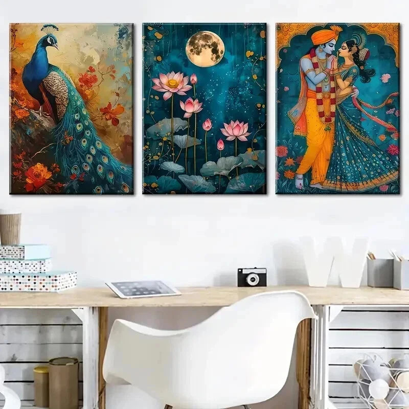 3pcs Lotus And Peacock Designs Perfect Wall Art Set Canvas Framed 60x90cm - High Quality Print 100% Australian Made Wall Canvas Ready to Hang - Bella Home Decor