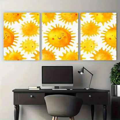 3pcs Sun Clipart Bundle Summer Nursery Perfect Wall Art Set Canvas Framed 50x70cm - High Quality Print 100% Australian Made Wall Canvas Ready to Hang