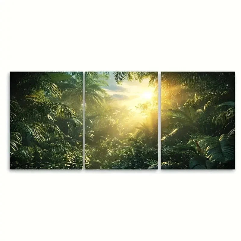 3pcs Tropical Jungle Sunrise bh  Wall Art Set Canvas Framed 50x70cm - High Quality Print 100% Australian Made Wall Canvas Ready to Hang - Bella Home Decor
