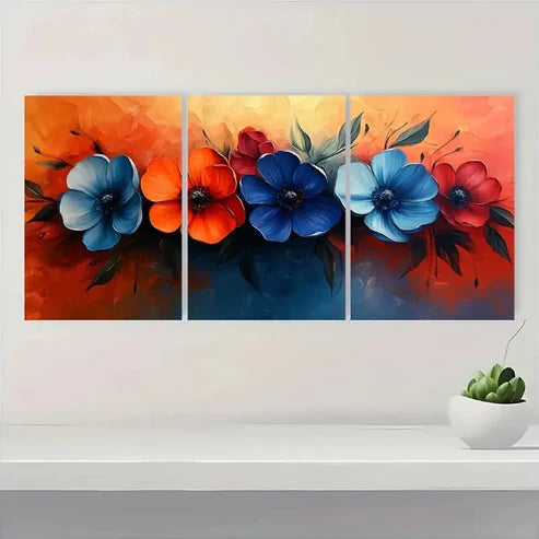 3pcs Abstract Colored Flower RQ Wall Art Set Canvas Unframed - High Quality Print 100% Australian Made Wall Canvas - Bella Home Decor