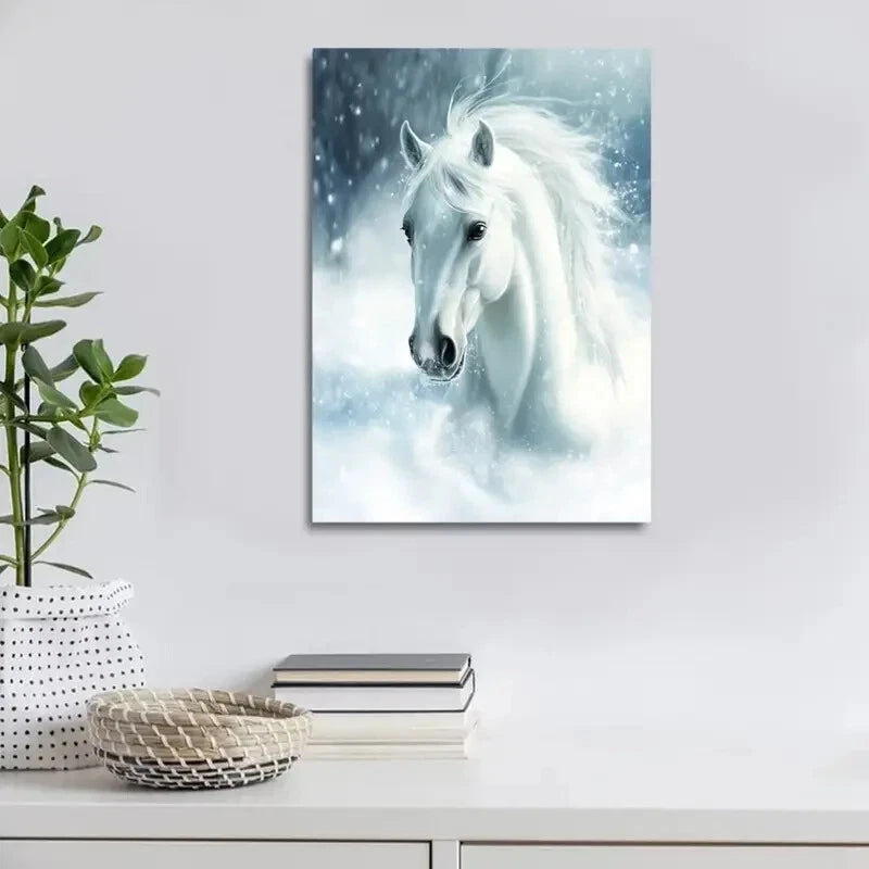 Horse Abstract Charming White Stallion Painting 40x60cm Metal Print Ready to Hang