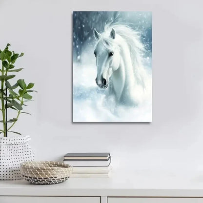 Horse Abstract Charming White Stallion Painting 40x60cm Metal Print Ready to Hang