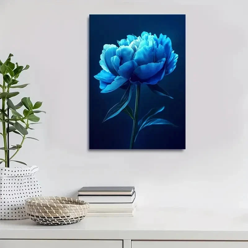 Beautiful Vibrant Blue Peony Painting 40x60cm Metal Print Ready to Hang - Bella Home Decor