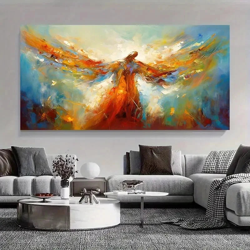 Abstract Angel Wings Vibrant Wall Art Canvas Office Home Room Framed 120x60cm