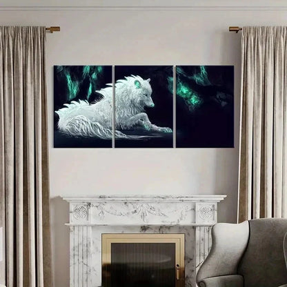 3pcs White Wolf Modern Fantasy Animal Wall Art Set Canvas Framed 60x90cm - High Quality Print 100% Australian Made Wall Canvas Ready to Hang