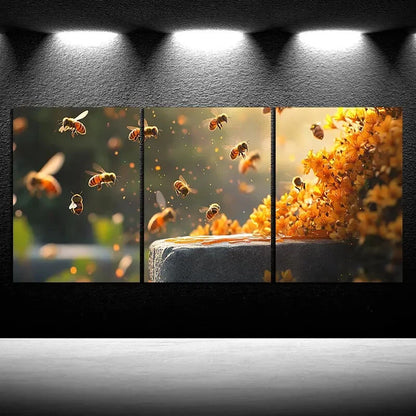 3pcs Bees on Osmanthus Insects Metal Print Ready to Hang Art - Bella Home Decor