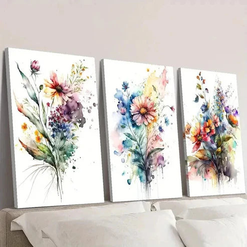 3pcs Colorful Unique Twisted Flowers Wall Art Set Canvas Unframed - High Quality Print 100% Australian Made Wall Canvas - Bella Home Decor