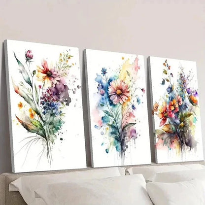 3pcs Colorful Unique Twisted Flowers Wall Art Set Canvas Unframed - High Quality Print 100% Australian Made Wall Canvas - Bella Home Decor