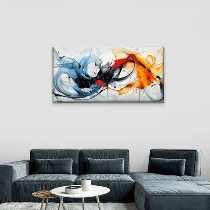 Red And Blue Impact Abstract Wall Art Canvas Office Home Room Framed 120x60cm