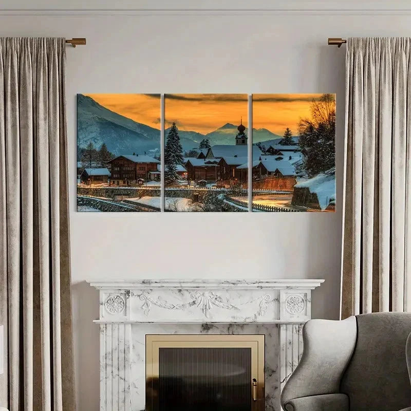 3pcs Winter Landscape Snow Scene Wall Art Set Canvas Framed 60x90cm - High Quality Print 100% Australian Made Wall Canvas Ready to Hang - Bella Home Decor