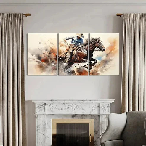 3pcs Abstract Animal Art Cowboy Horse Retro Wall Art Canvas Unframed - High Quality Print 100% Australian Made Wall Canvas - Bella Home Decor