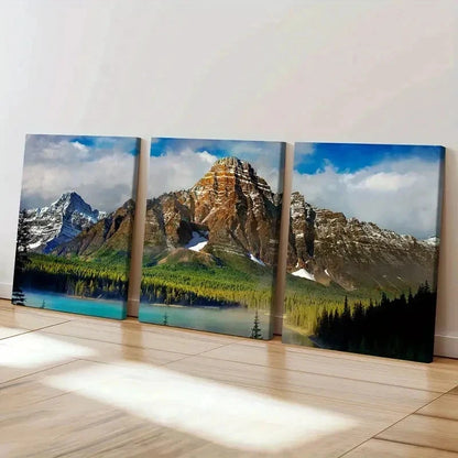 3pcs Lake Green Valley and Mountain Wall Art Set Canvas Framed 50x70cm - High Quality Print 100% Australian Made Wall Canvas Ready to Hang - Bella Home Decor