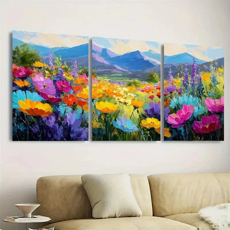 3pcs Colorful Mountain Flowers Nature Wall Art Set Canvas Framed 60x90cm - High Quality Print 100% Australian Made Wall Canvas Ready to Hang - Bella Home Decor