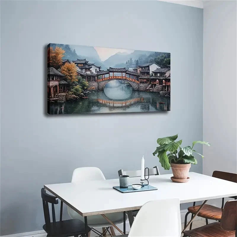 Tranquil Lake & Traditional Wall Art Canvas Office Home Room Framed 120x60cm - Bella Home Decor