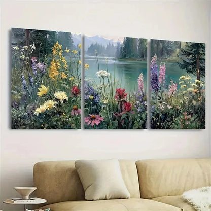 3pcs Wildflowers Along the River Botanical Wall Art Set Canvas Framed 50x70cm - High Quality Print 100% Australian Made Wall Canvas Ready to Hang