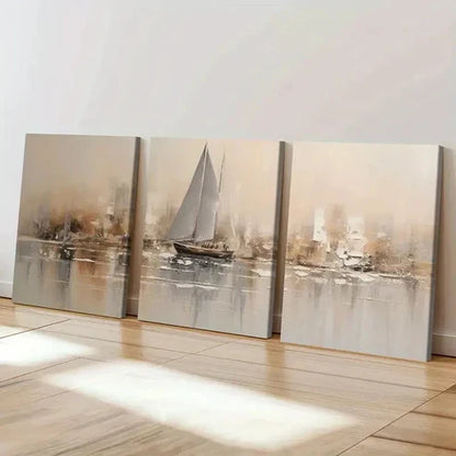 3pcs Tranquil Sailing Ship Seascape Wall Art Set Canvas Unframed - High Quality Print 100% Australian Made Wall Canvas