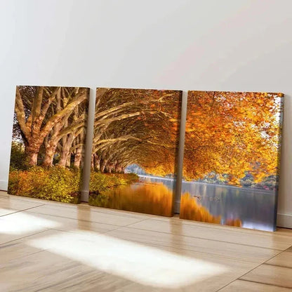 3pcs Featuring a Golden Tree by The Lakeside Wall Art Canvas Unframed - High Quality Print 100% Australian Made Wall Canvas