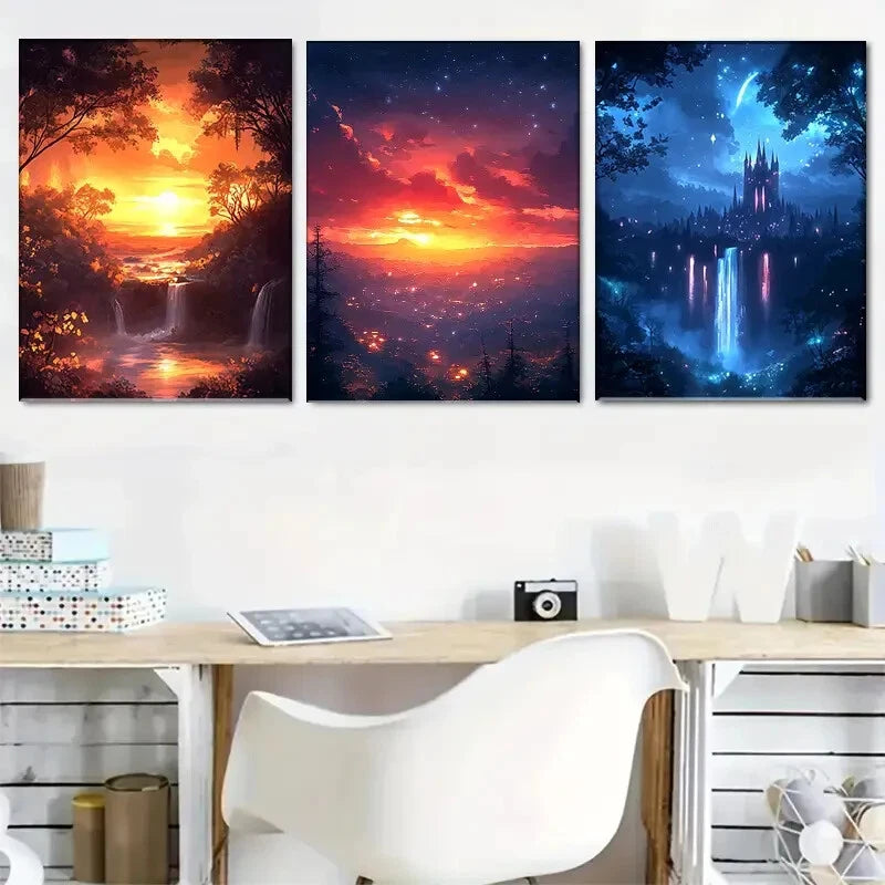 3pcs Fantasy Landscape Enchanted Décor Perfect Wall Art Set Canvas Framed 40x60cm - High Quality Print 100% Australian Made Wall Canvas Ready to Hang - Bella Home Decor