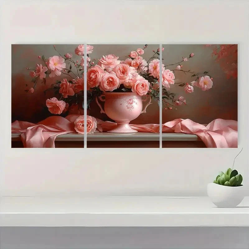 3pcs  Pink Roses and Peonie RP  Wall Art Set Canvas Framed 60x90cm - High Quality Print 100% Australian Made Wall Canvas Ready to Hang - Bella Home Decor
