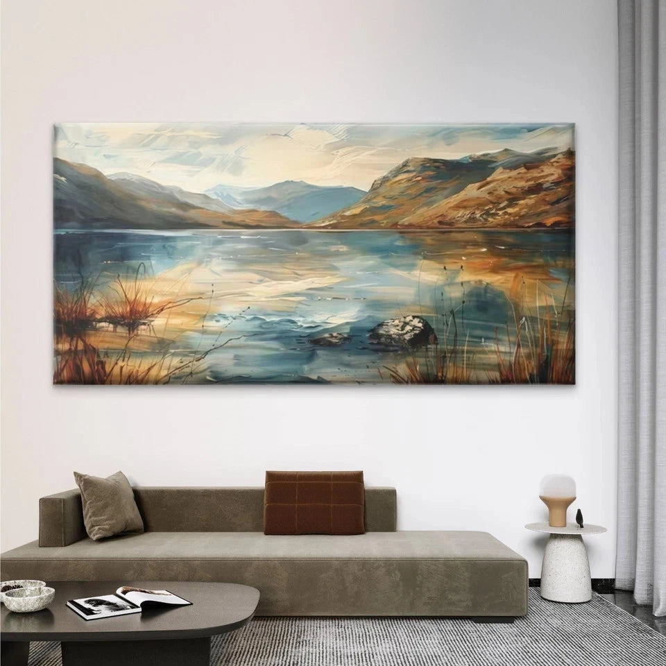 Lake Scene with Mountains Wall Art Canvas Office Home Room Framed 120x60cm