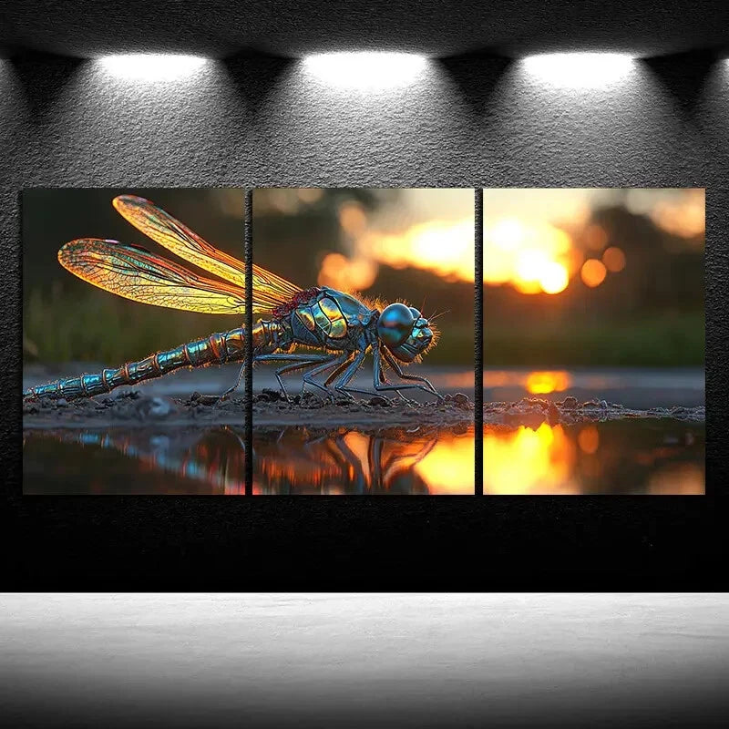 3pcs Dragonflies on The Stone Scenery Metal Print Ready to Hang Art - Bella Home Decor