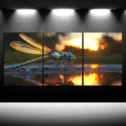 3pcs Dragonflies on The Stone Scenery Metal Print Ready to Hang Art - Bella Home Decor