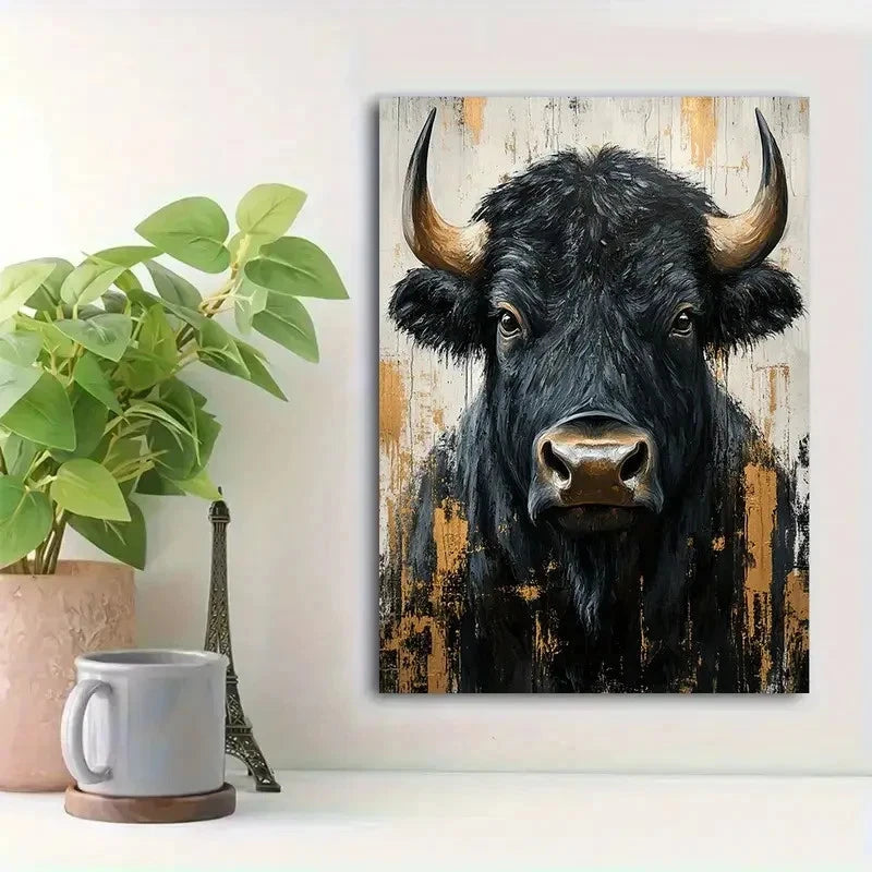 Beautiful Rustic Western Charm Buffalo Painting 40x60cm Metal Print Ready to Hang