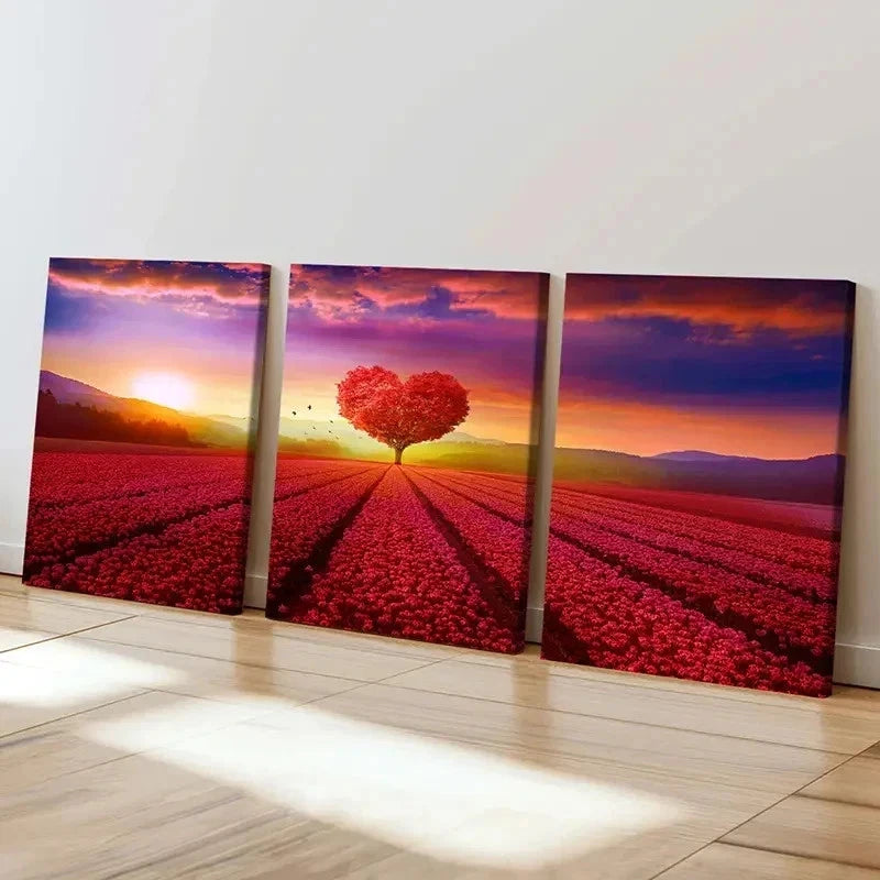 3pcs Red Love Trees Natural Landscape Wall Art Set Canvas Framed 60x90cm - High Quality Print 100% Australian Made Wall Canvas Ready to Hang