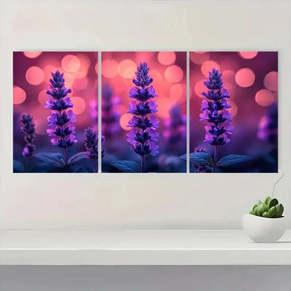 3pcs Print Purple Art Catmin KL Wall Art Set Canvas Unframed - High Quality Print 100% Australian Made Wall Canvas - Bella Home Decor