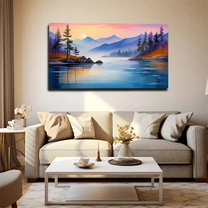 Tranquil Lake & Mountain Sunset Wall Art Canvas Office Home Room Framed 120x60cm