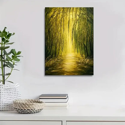 Vibrant Willow Forest Scene Painting 40x60cm Metal Print Ready to Hang