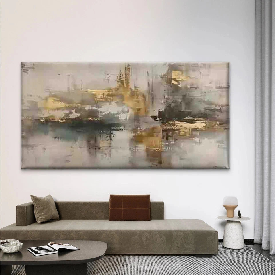 Abstract Golden Leaf Wall Art Canvas Office Home Room Framed 120x60cm