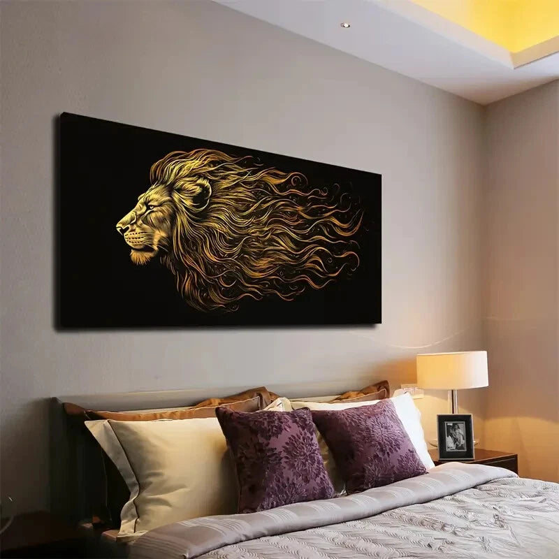 The Golden Tone The Lion Stand Wall Art Canvas Office Home Room Framed 120x60cm - Bella Home Decor