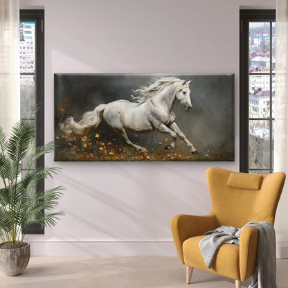 Stallion with Golden Leaves Wall Art Canvas Office Home Room Framed 120x60cm