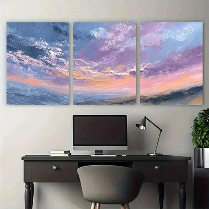 3pcs Textured Coastal Sunrise Ocean Perfect Wall Art Set Canvas Framed 50x70cm - High Quality Print 100% Australian Made Wall Canvas Ready to Hang