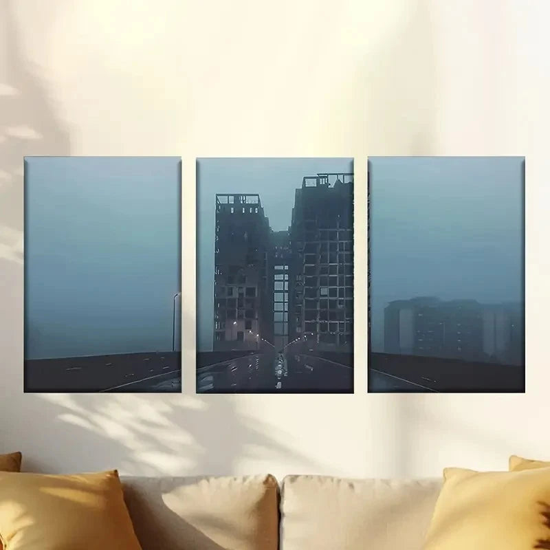 3pcs The City Under Dim Lights Wall Art Set Canvas Framed 50x70cm - High Quality Print 100% Australian Made Wall Canvas Ready to Hang - Bella Home Decor