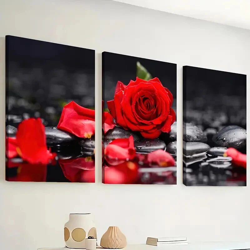 3pcs Red Roses Black And White Artistic Perfect Wall Art Set Canvas Framed 60x90cm - High Quality Print 100% Australian Made Wall Canvas Ready to Hang - Bella Home Decor