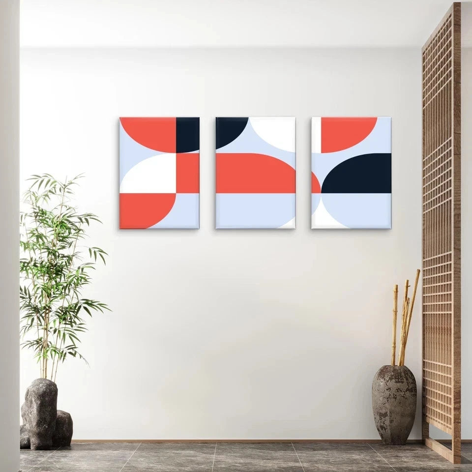 3pcs Modern Geometric Abstract Pattern Neutral Wall Art Set Canvas Framed 50x70cm - High Quality Print 100% Australian Made Wall Canvas Ready to Hang