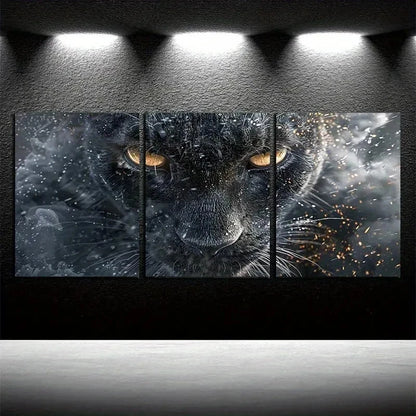3pcs Black Cat Closeup Modern Wildlife Wall Art Set Canvas Framed 60x90cm - High Quality Print 100% Australian Made Wall Canvas Ready to Hang - Bella Home Decor
