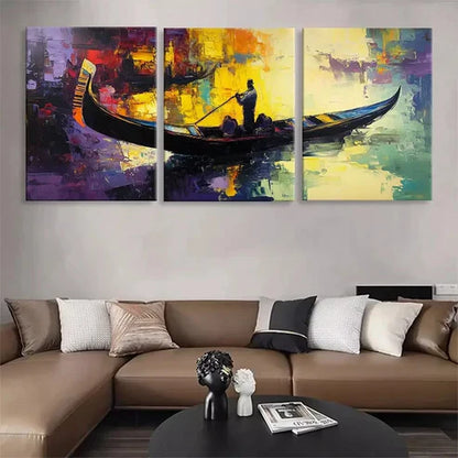 3pcs Gondola at Sunset Venetian Vibrant Wall Art Canvas Unframed - High Quality Print 100% Australian Made Wall Canvas