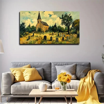 Choking Cemetery Scene Vibrant Wall Art Canvas Office Home Room Framed 120x60cm
