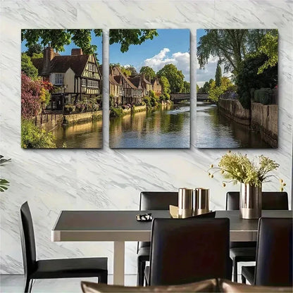 3pcs Sunderland Upon Avon Historic Perfect Wall Art Set Canvas Framed 50x70cm - High Quality Print 100% Australian Made Wall Canvas Ready to Hang